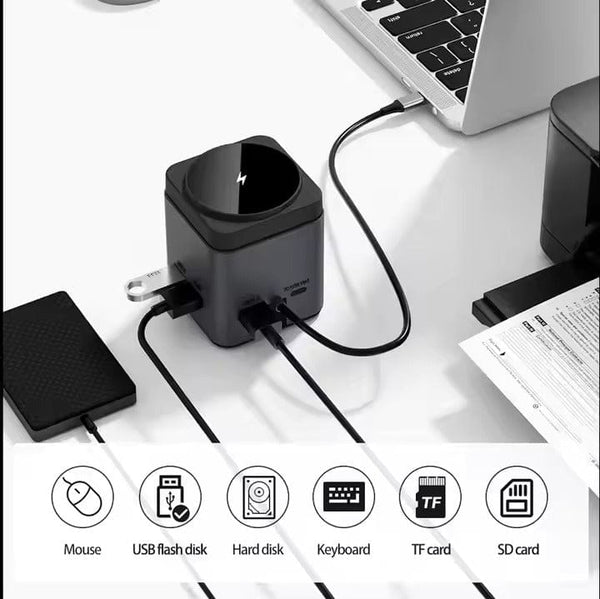 Dockingstation USB-C 9-i-1 med trådløs oplader