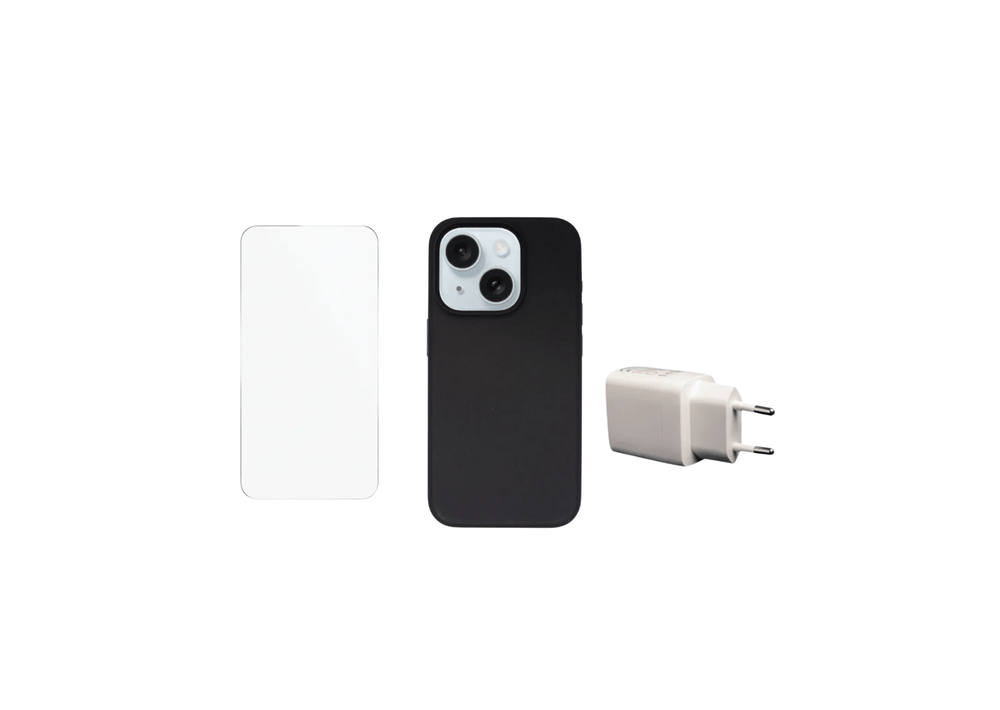 Apple iPhone 13 Beskyttelsesbundle – Skærmbeskyttelse, MagSafe Cover & 20W Oplader (Sort)