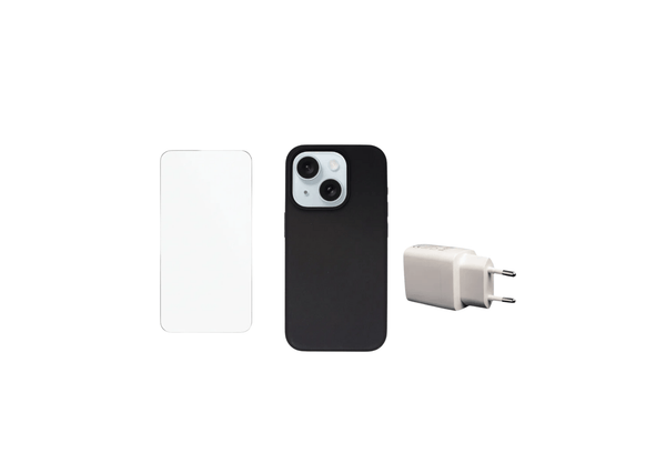 Apple iPhone 14 Beskyttelsesbundle – Skærmbeskyttelse, MagSafe Cover & 20W Oplader (Sort)