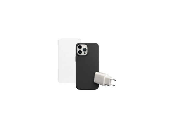 Apple iPhone 13 Pro Beskyttelsesbundle – Skærmbeskyttelse, MagSafe Cover & 20W Oplader (Sort)