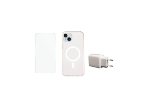 Apple iPhone 14 Plus Beskyttelsesbundle – Skærmbeskyttelse, MagSafe Cover & 20W Oplader (Klar)