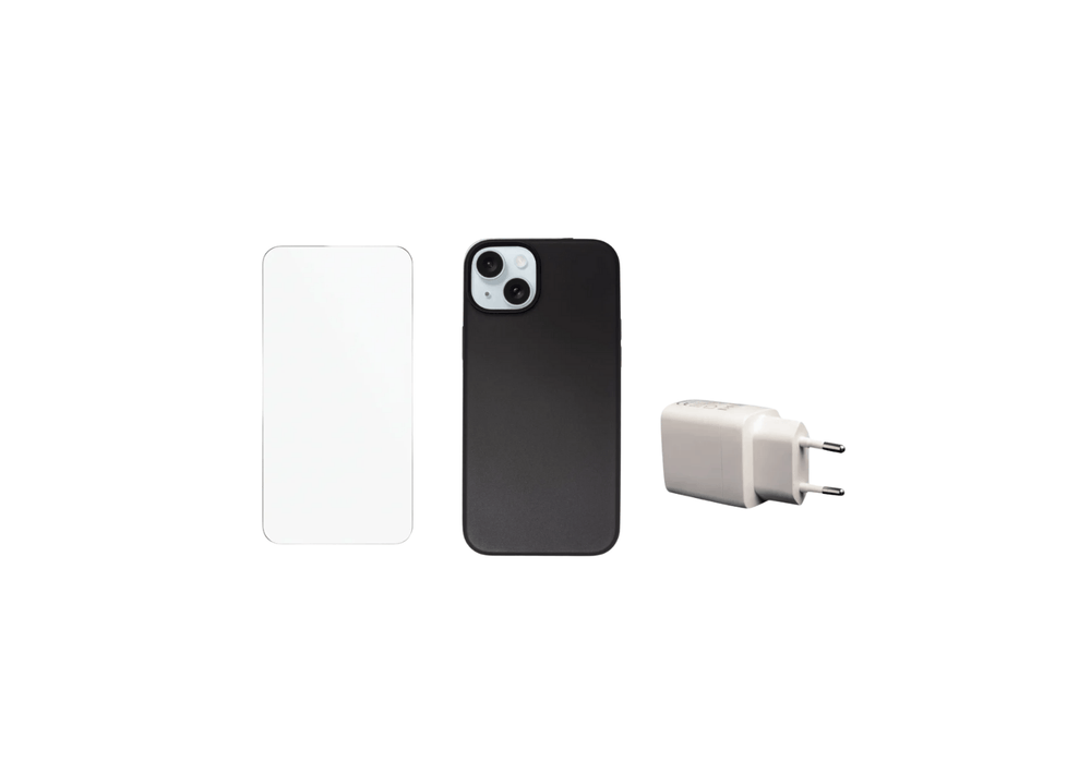 Apple iPhone 14 Plus Beskyttelsesbundle – Skærmbeskyttelse, MagSafe Cover & 20W Oplader (Sort)
