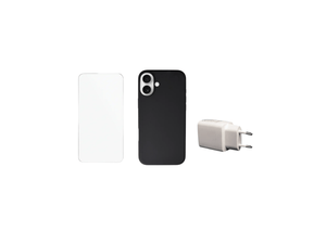 Phone 16 Plus Beskyttelsesbundle – Skærmbeskyttelse, MagSafe Cover & 20W Oplader (Sort)